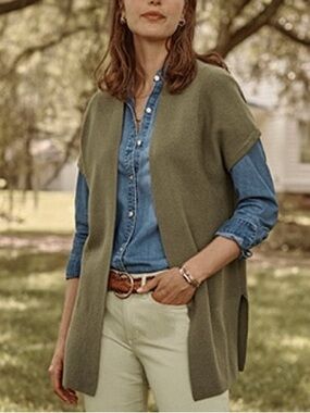 J.Jill Olive Open-Front Knit Sweater Vest - Women